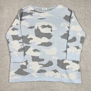 Kinross Cashmere Sweater Womens S Blue Camo Print Pullover Preppy